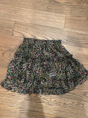 Misa Los Angeles Black Mini Skirt with Pink and Green Floral Print